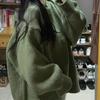 2023 Women's Thick Green Pullover Sweater - Retro Japanese Style for Autumn/Winter