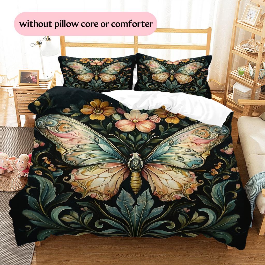 Butterfly in Flower Bushes  Pattern Bedding Quilt Set Quilt Cover Pillowcase Home Decoration  Gift (1 * duvet cover + 2 * pillowcase, without core)