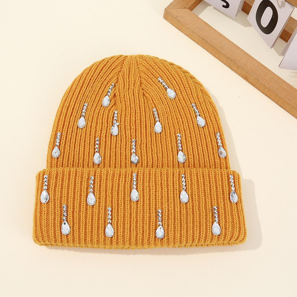 New European and American Pearl Flash Diamond Knitted Hat Double-layer Outdoor Warm Personalized Street Wool Hat Wholesale