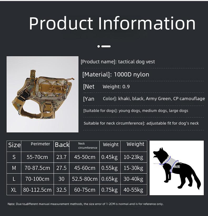 1000D Utomhus Taktisk MOLLE Hundväst för Promenader & Träning