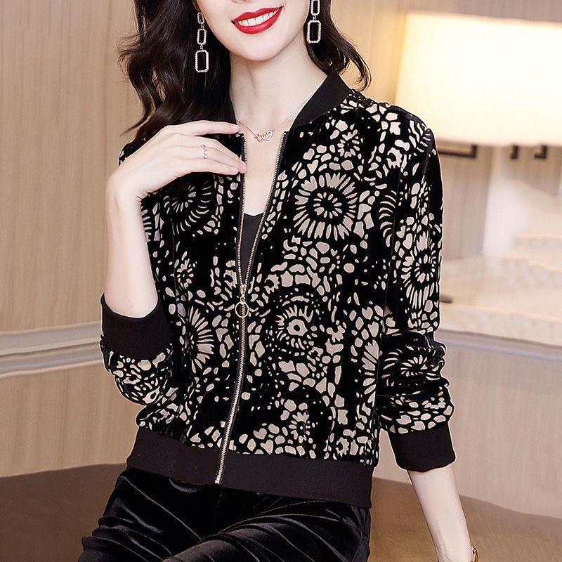 Women's Korean-Style Chiffon Sun Protection Jacket, Long Sleeve, Zipper, Printed, Loose Fit, Short Length