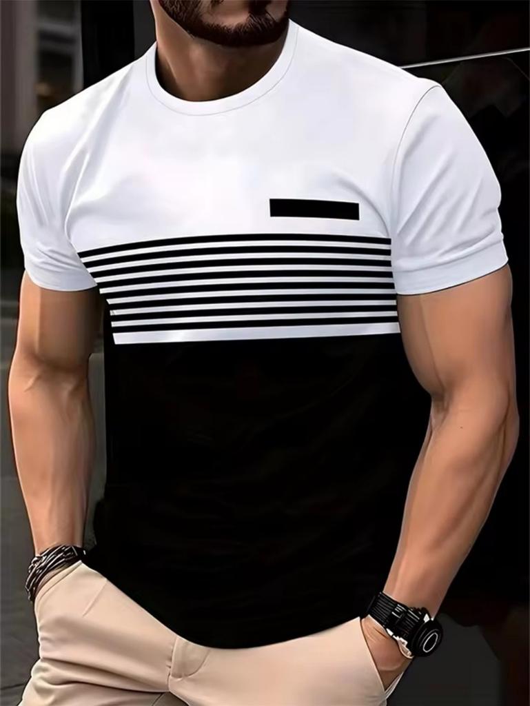 Fashion Men's T-Shirt Striped Pattern Short Sleeve Tee Summer Striped 3D Print Street Trend Simple Oversized Casual T-Shirt Men