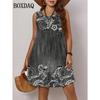 Women Floral Print Casual Elegant Round Neck Sleeveless Dress Beach Sundress Holiday Loose Boho Female Plus Size Clothing Summer