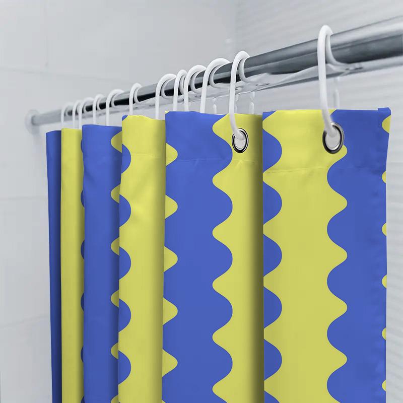 Bright Blue Yellow Shower Curtain Set Polyester Waterproof Bath Decor With Hooks (Set Of 1)
