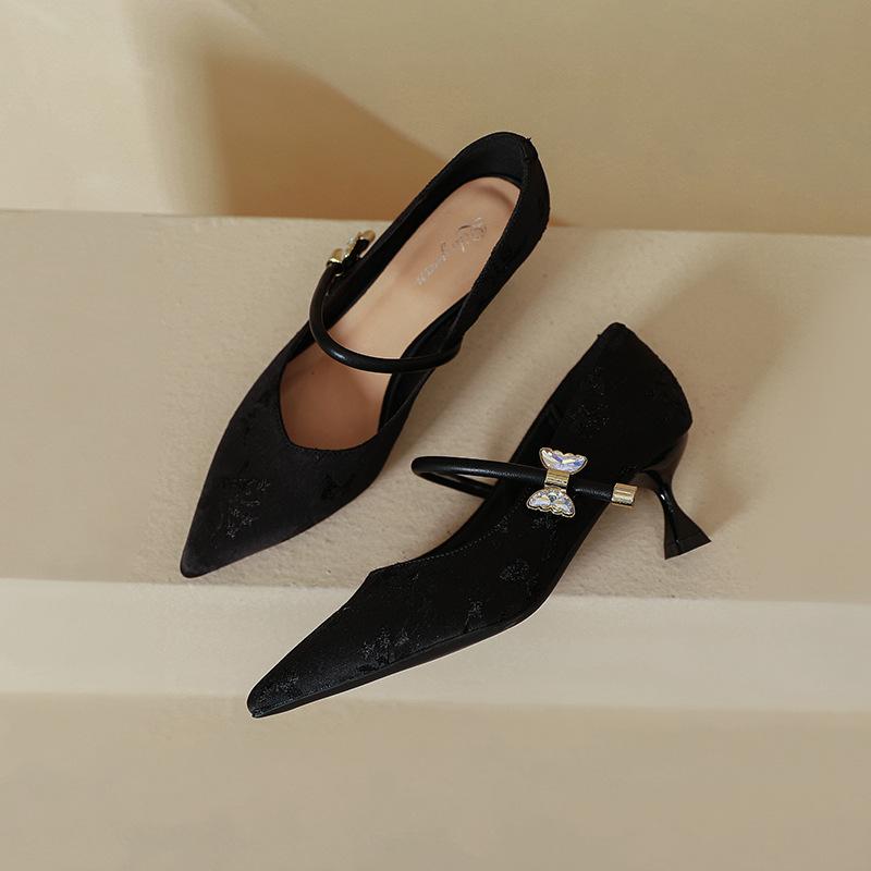 Pointed high heels stiletto new women's shoes one-word belt Mary Jane shoes soft belt and single shoes