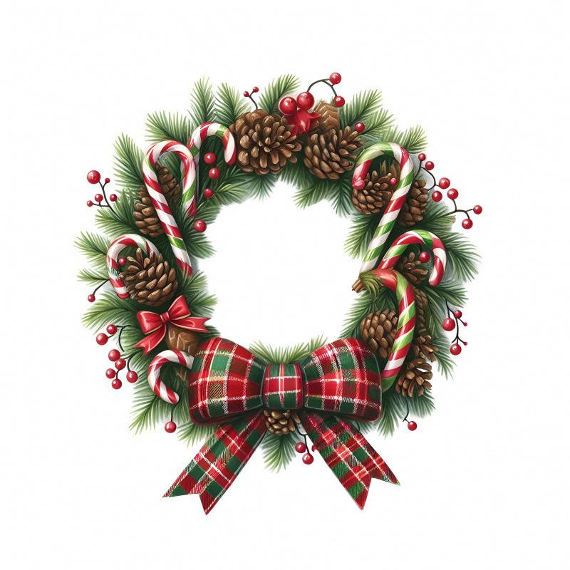 Wooden American Style Christmas Wreath Door Sign Flat Printed Plaque for Window and Decoration
