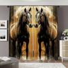 Set Of 2 Artistic Flat Printing Curtain Dual Horses Golden Image Versatile Durable Polyester Without Electricity Birthday Party Made
