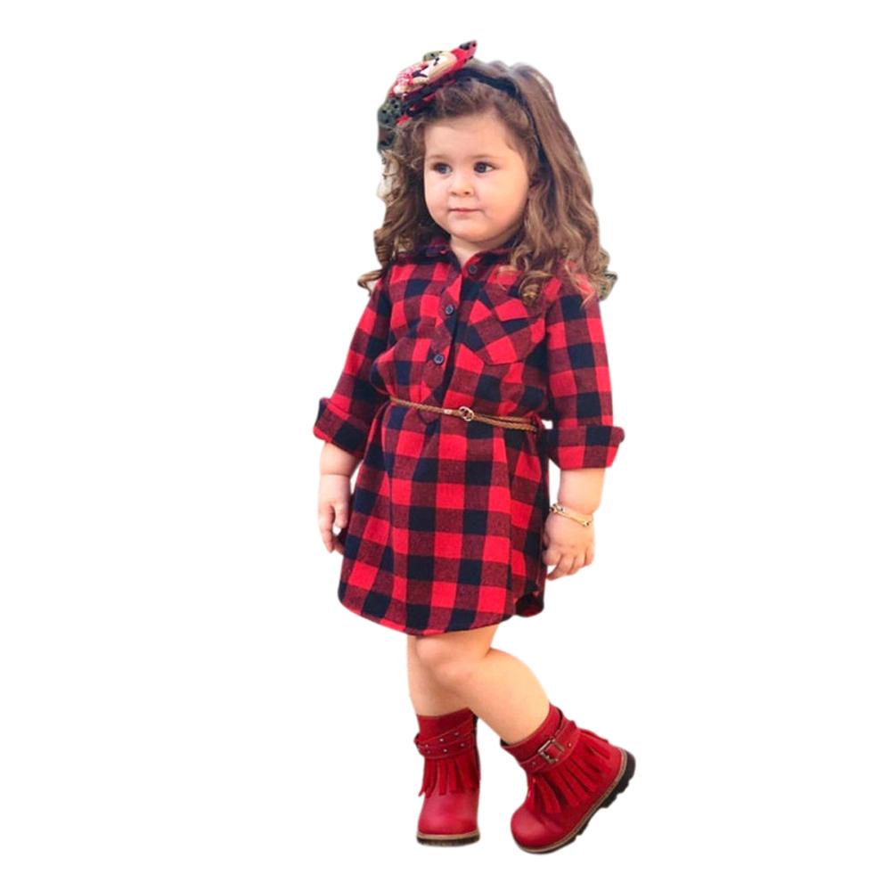 Kinder Baby Mädchen Plaid Baumwolle Weiche Langarm Kleid Casual Outfits