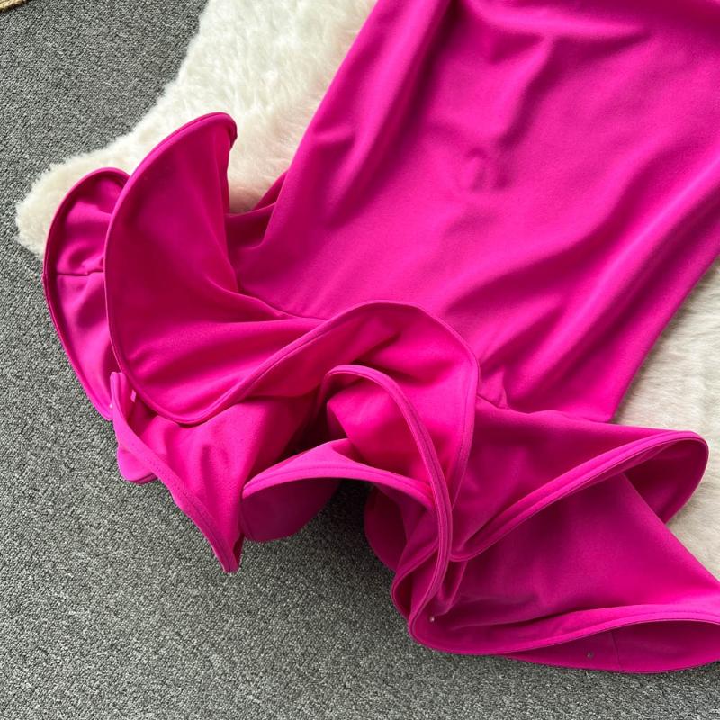 Elegant Sexy Urlaubs Einteiler Kleid Damen Hohe Taille Schräger Ausschnitt Hübsche Schlanke Kleider Weiblich Koreanisches Modedesign Schickes Partykleid 2025
