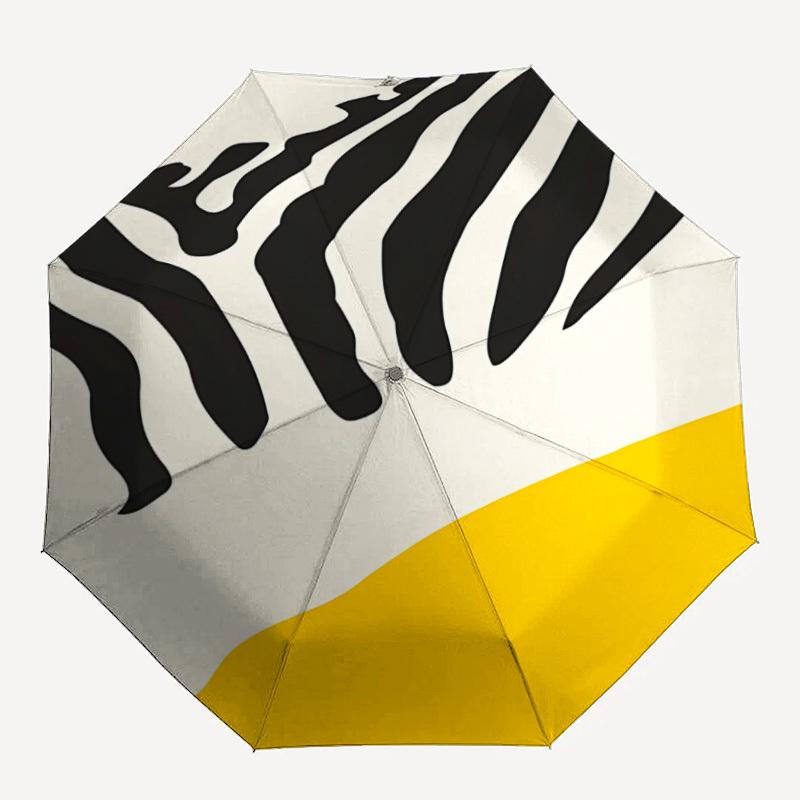 

1pc Zebra Yellow Automatic Open/Close Umbrella - Compact Travel Umbrella with 8-Rib Durable Frame, Lightweight & Portable Design, Commuting, Beach
