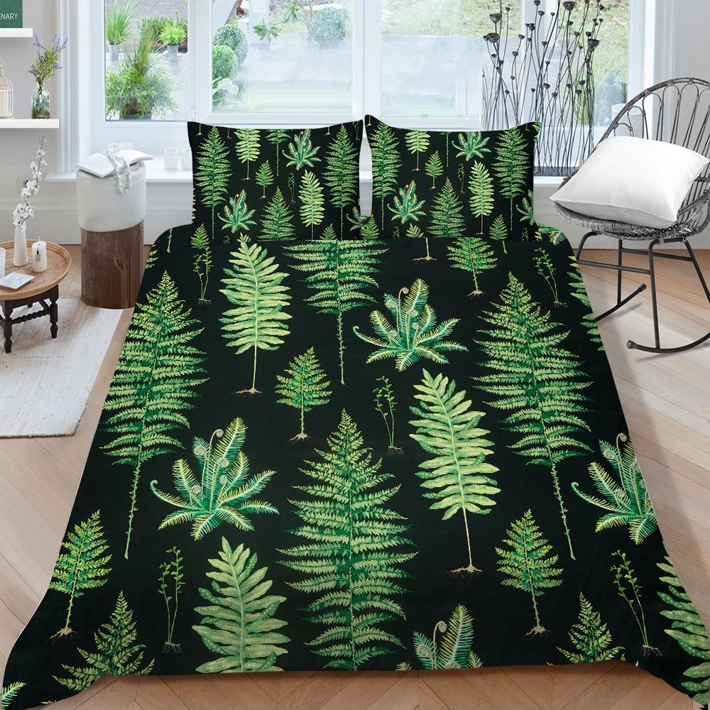 Familiesengetøy Enkelt Dobbeltseng Full Størrelse Plantetrykkserie Sengetøy Bladmønster Putetrekk og Dynetrekk Vaskbart Hjemmedekorasjon