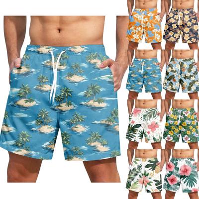 Men's Fashion Hawaiian Print Elastic-Waisted Casual Yoga Pants Beach Shorts