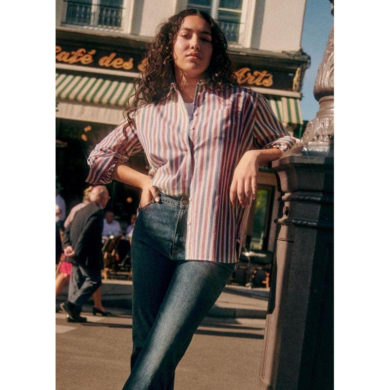 

RR & II Fall and Winter Polo Collar Pure Color Minimalist Long Sleeve Shirt Tops Female Fall 2025 New Arrival French Style Stripes M