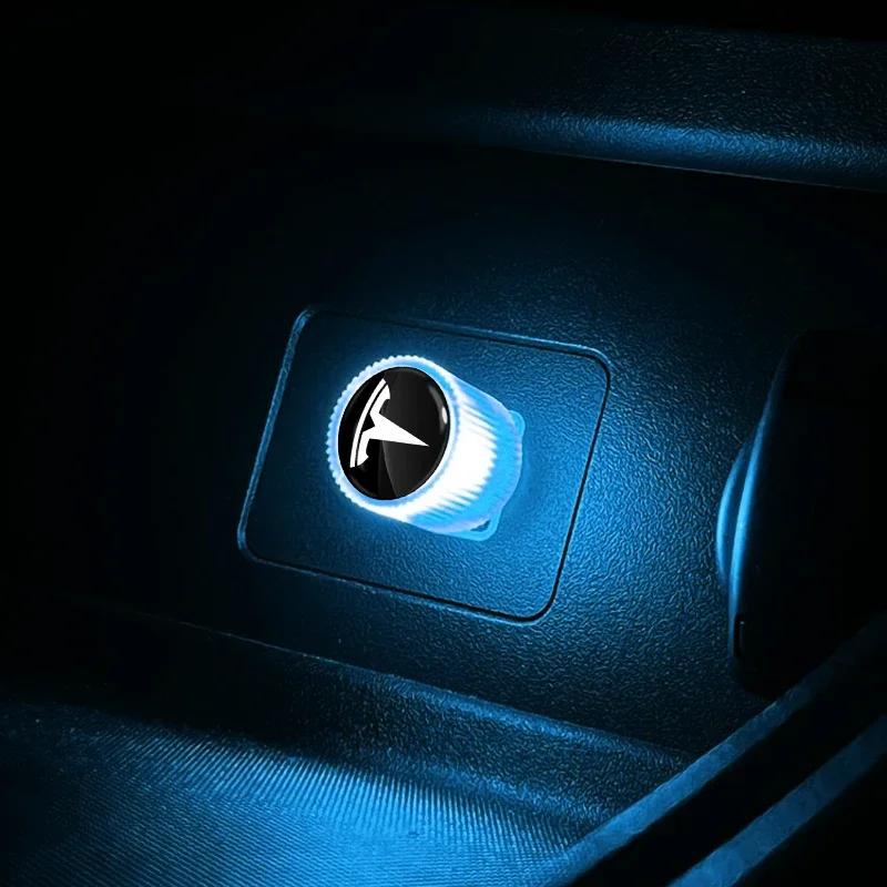 

Автомобильная наклейка 2025 Горячая новая универсальная USB-подсветка атмосферы для салона автомобиля Портативная светодиодная лампа в стиле Tesla Model 3 2022 S X Y Roadster светло-синий