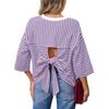 Damen Freizeit Pullover mit Streifen, Rundhalsausschnitt, Rückenausschnitt und Bindeband, Lockerer Schnitt, Modisches Oberteil für den täglichen Gebrauch
