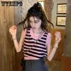 Women Sweater Vest Y2K Aesthetic Sleeveless Striped Cute Vintage Knitted Vest Spring Autumn Casual Waistcoat Knitwear
