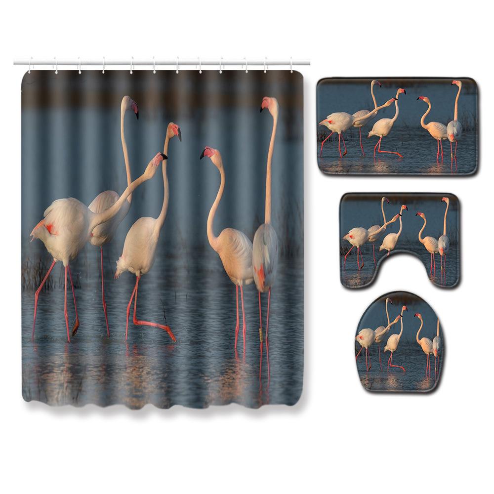 Flamingo Rohožka Koupelnová Protiskluzová Podložka na Podlahu Kombinace Sprchového Závěsu Koberec Evropský a Americký Styl Exploze Žena