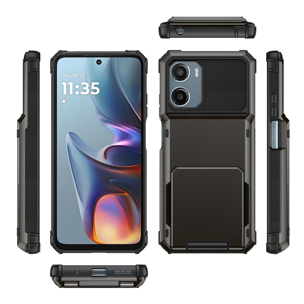 For Motorola Moto E15 4G Case PC+TPU Dual Layer Back Phone Cover with Card Holder