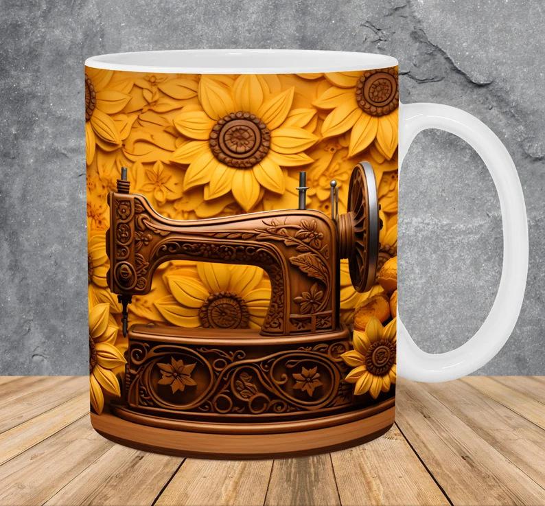 Sewing Machine 3D Flat Sewing Machine Ceramic Coffee Mug Tea Cup Europe, America Germany France