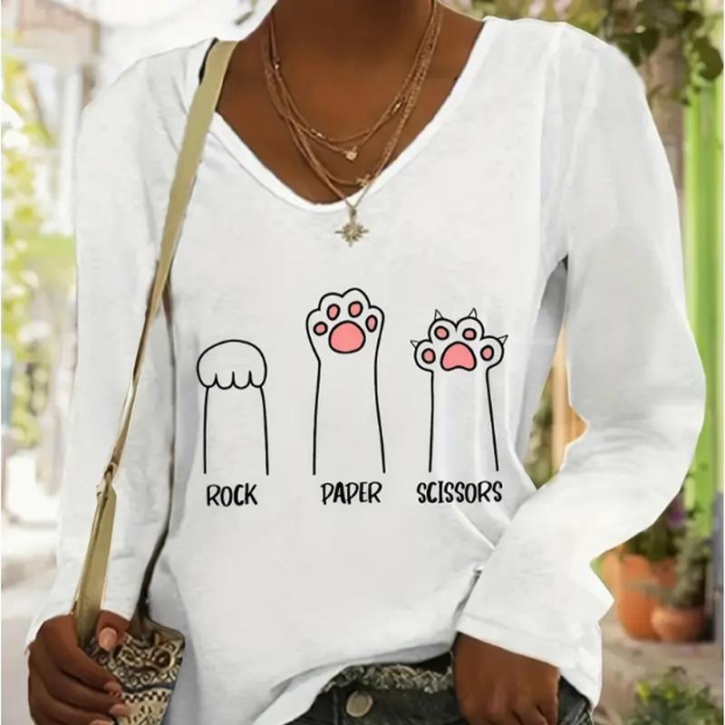 

Милые женские футболки с принтом когтей, женские топы с длинным рукавом и V-образным вырезом, женские футболки, футболки для женщин XS белый