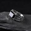 Yintai Versatile Unisex Thai Silver Black Agate Adjustable Ring - Trendy Retro Jewelry Ornament