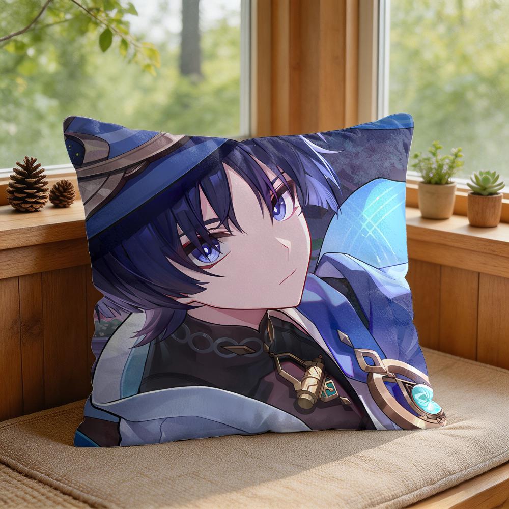 Wanderer Genshin Impact Cushion Cover Square Short Plush Pillow Case Living Room Sofa Home Decor Funda X