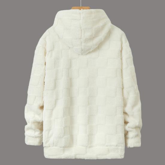 Herbst Winter Herren Hoodie Einfarbig Kariert Locker Lässig Kapuzensweatshirt Atmungsaktiv Dick Warm Plüsch Lange Ärmel Pullover Top