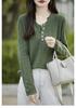 Women's Pure Cotton V-Neck Knitwear: Autumn/Winter Loose Casual Base Layer Sweater
