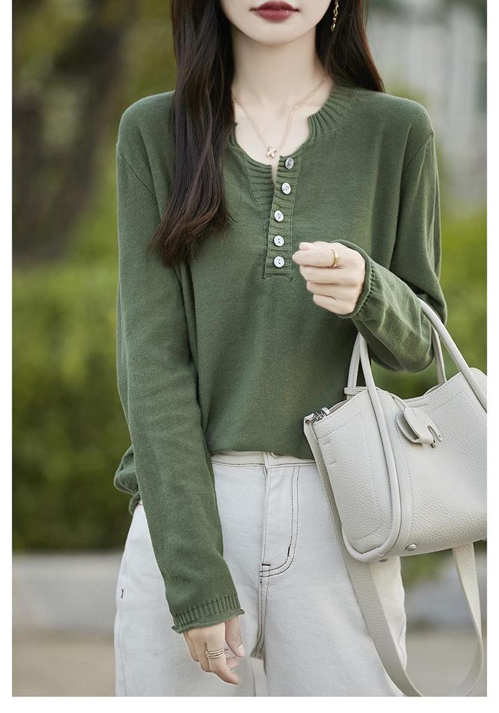 Women's Pure Cotton V-Neck Knitwear: Autumn/Winter Loose Casual Base Layer Sweater