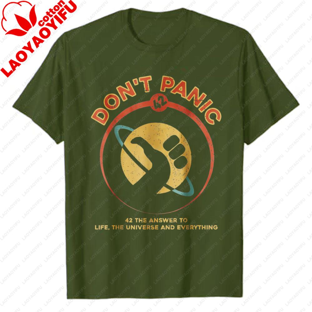 Retro Hitchhikers Guide To The Galaxy Graphic Tee 42 Answer To Life The Universe and Everything Dont Panic Casual TShirts