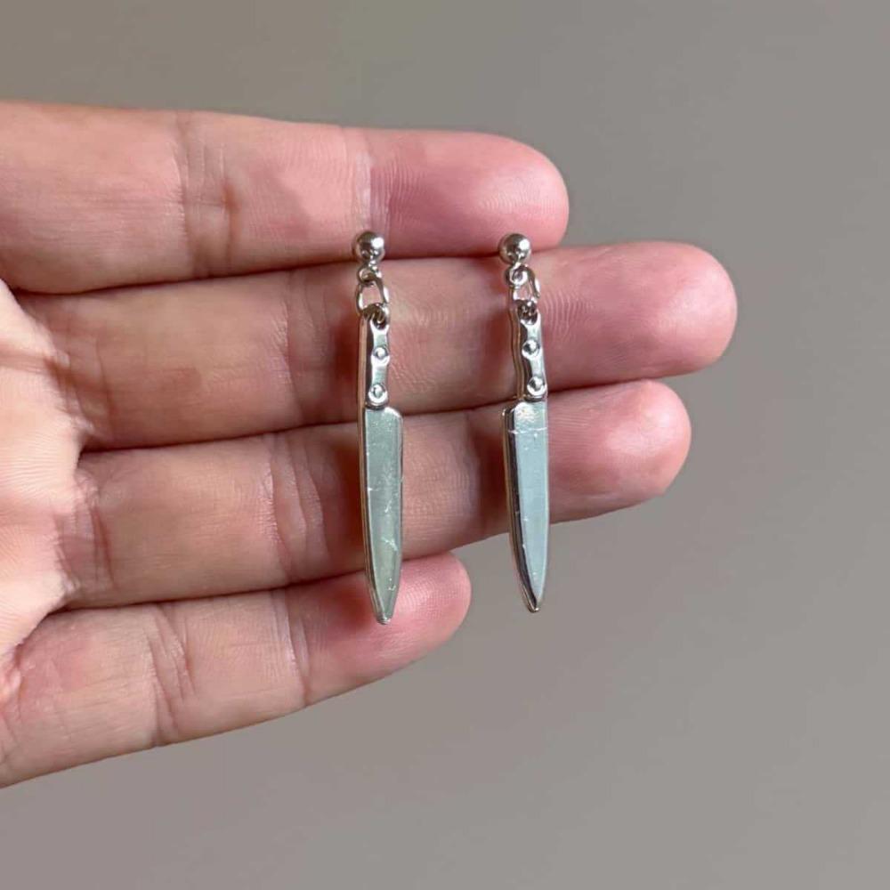 Gothic Y2K Silver Color Short Knife Dangle Earrings for Men Women Fashion Personality Streetwear Rock Party Jewelry Accessories