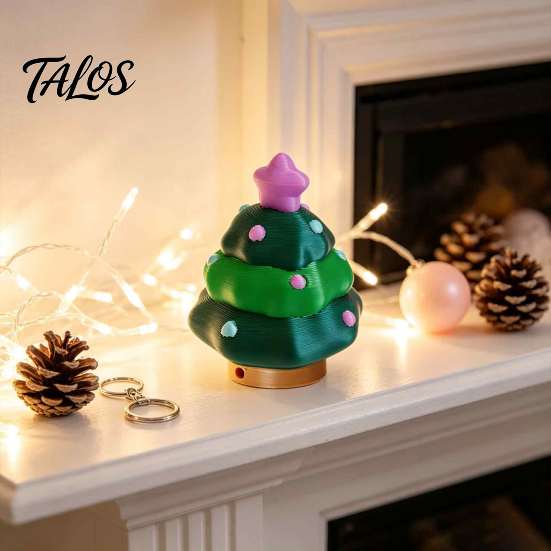3D Printed Christmas Decor Tree Fidget Clicker Keychain, Shaped Stress Relief Holiday Party Favors Toy, Sensory Figure Key Ring Accessory for