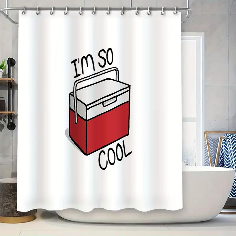 

Cute Red Cooler Shower Curtain Summer Beach Vibes Bathroom Decor Tropical Ocean Vibes Waterproof Fabric Liner W60H190(CM)-1 Pcs