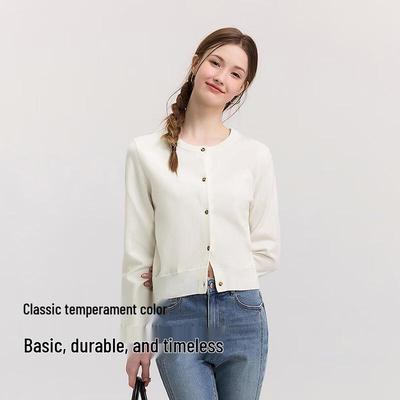 Semir Women's Basic Round Neck Knit Cardigan