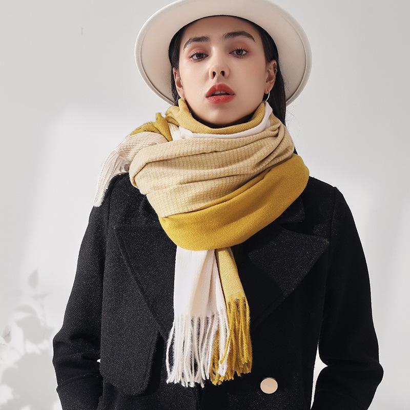Korean Version of The Autumn and Winter Faux Cashmere Splicing Scarf Japanese Harajuku Wind Long Dual-use Shawl Tassel Thickened Warm Scarf