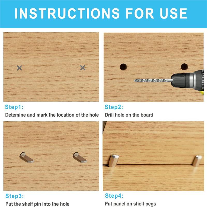 

ABWR-1 Набір 5 мм Штифти-підтримки для полиць шафи, Кронштейни-підтримки для полиць, 100 шт., Сріблястий колір срібний