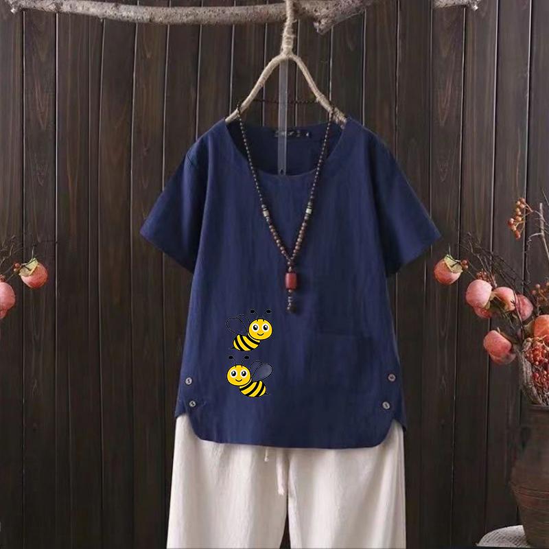 Women's Summer Bestseller, Stylish Daily Free Graphic Tee, Vintage Linen Crew Neck Shirt, Short-sleeved Shirt, Top S-4xl