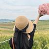 Large Brim Sun Hat Children'S Summer French Elegant Bow Webbing Straw Hat Versatile Sunscreen Visor
