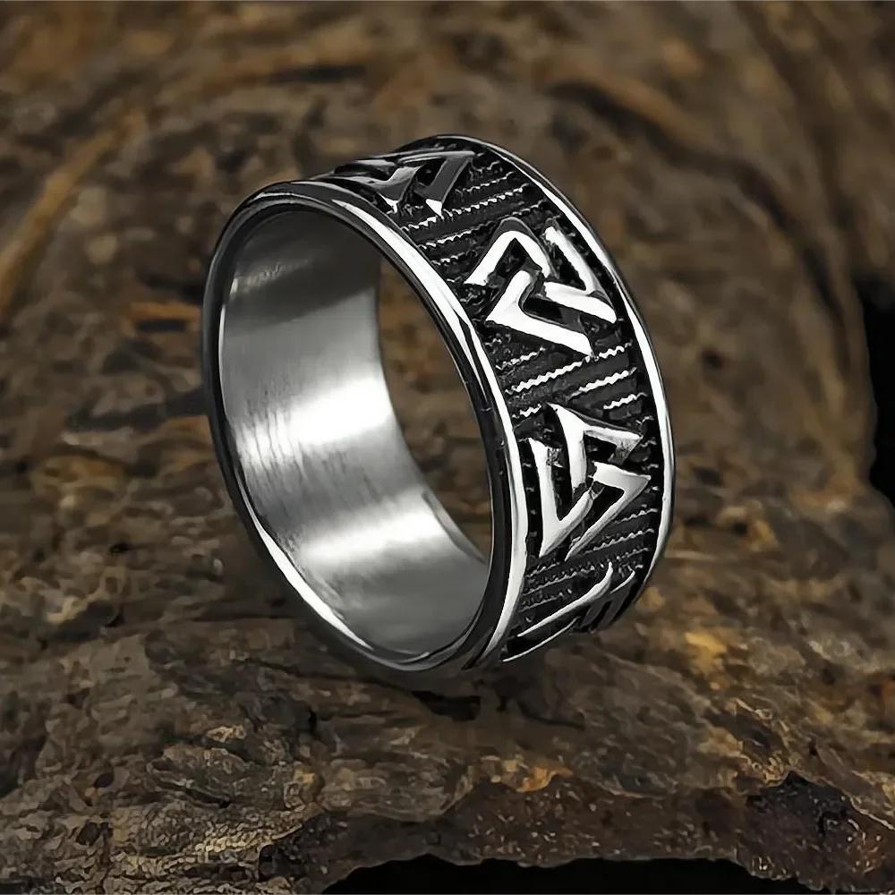 Vintage Viking Men Rings Stainless Steel Ethnic Belief Nordic Odin Compass Tree of Life Valknut Ring Amulet Jewelry