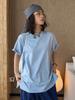 Louvre Spring Korean Casual Round Neck Loose T-Shirt with Side Slits for Women
