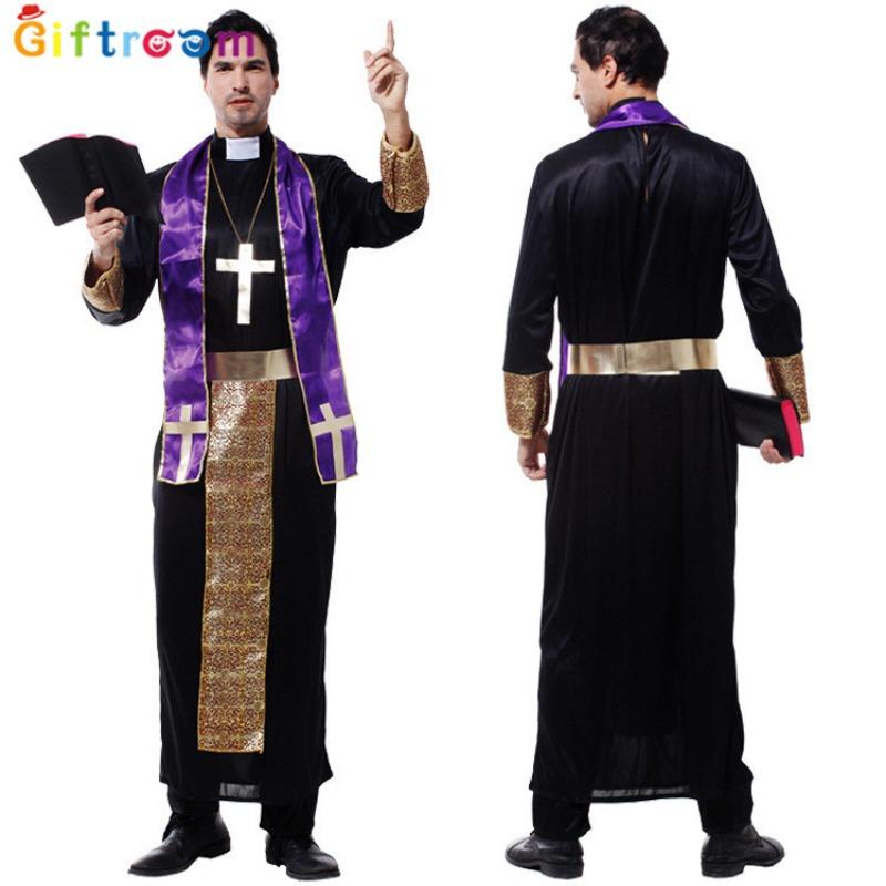 Costum Halloween Adult Bărbat Misionar Preot Maria Preot Soră Costum Cruce