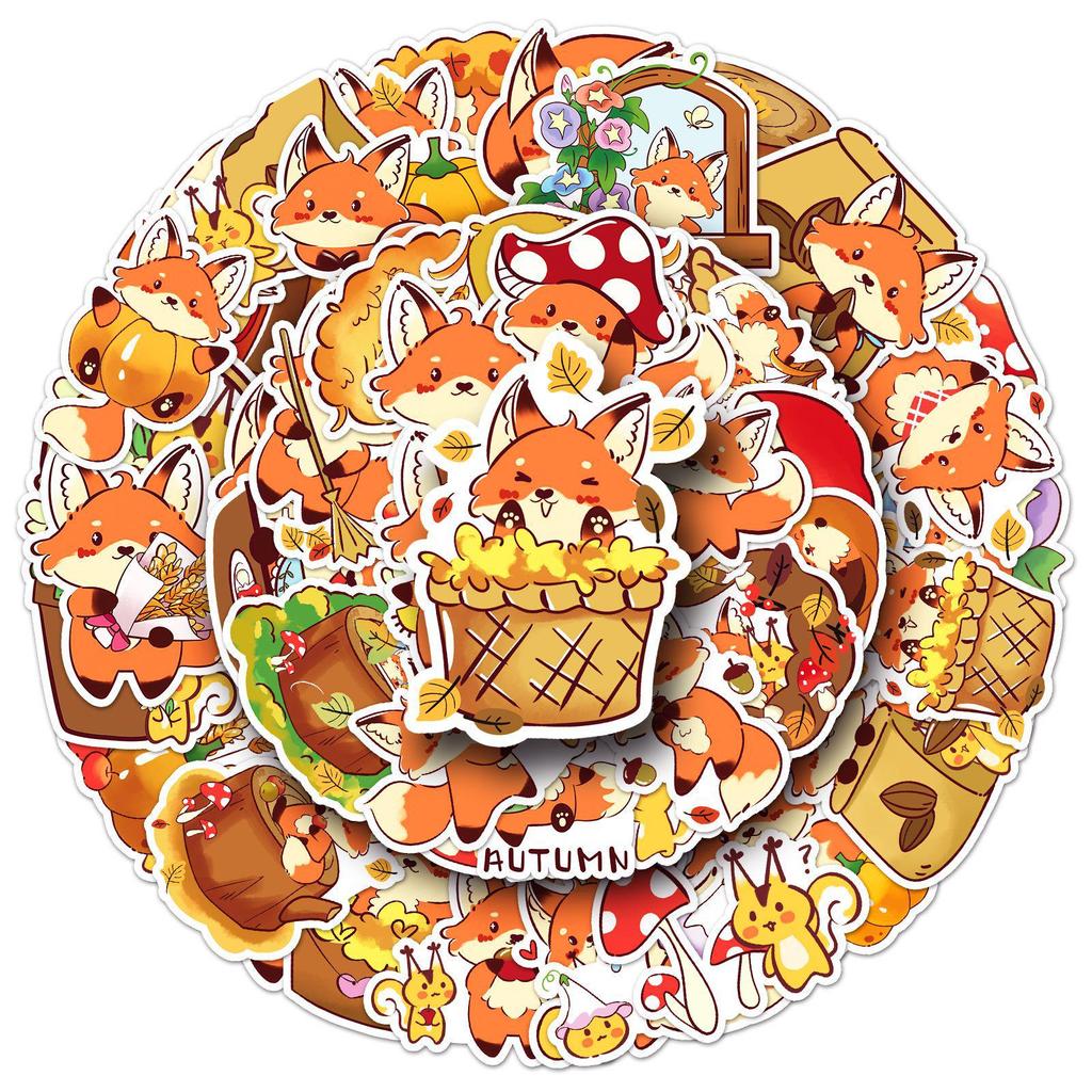 50 Cute Hand-Drawn Little Fox Autumn Doodle Stickers for Luggage and Phone Cases