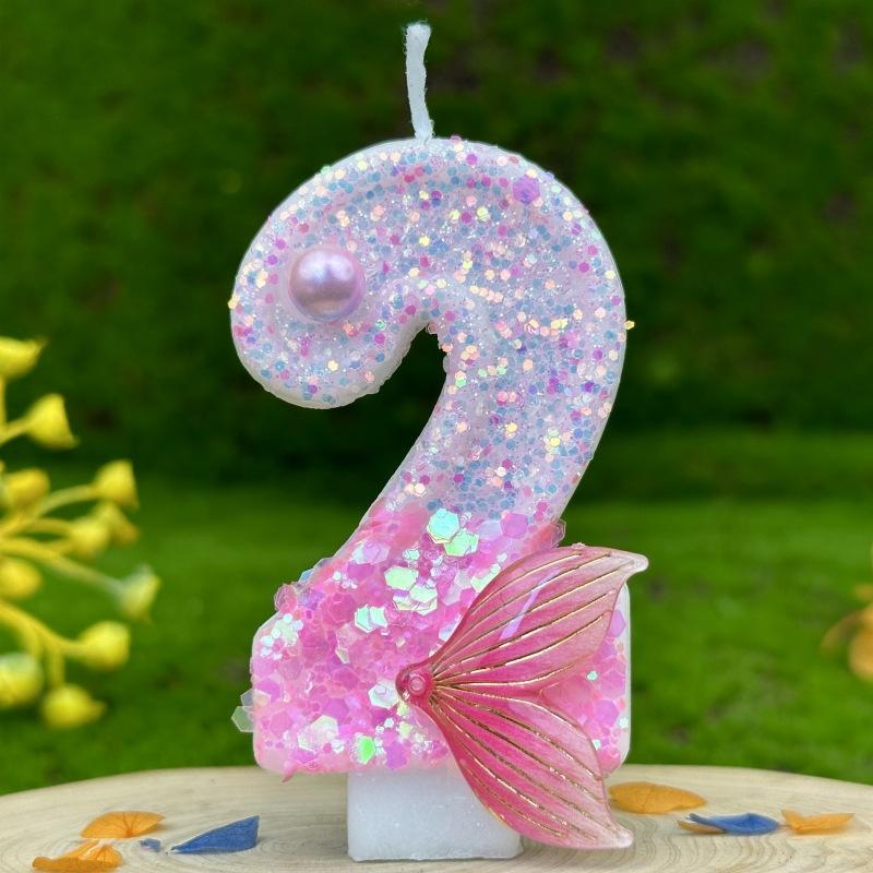 Number Birthday Candle Party Decoration Birthday Candle Shiny Pink Fish Tail