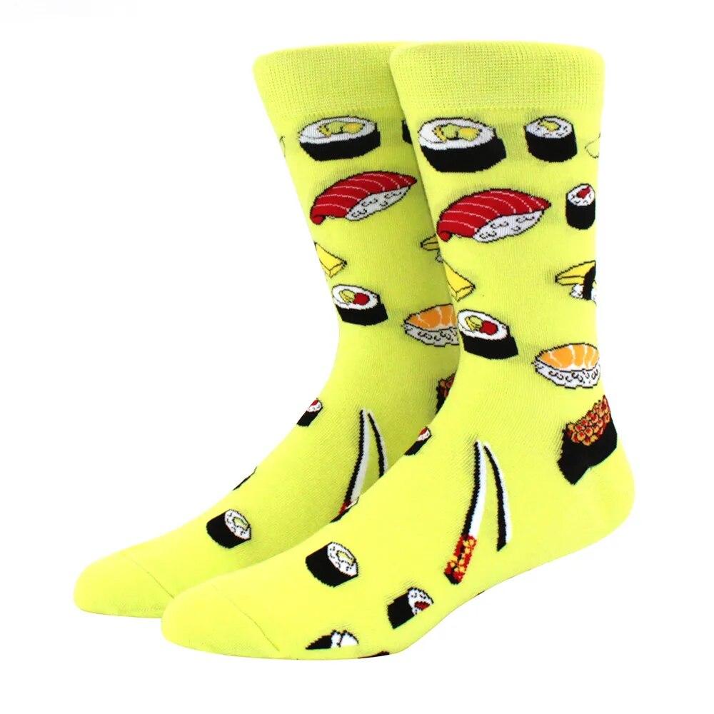 1 Pair Men's Fun Hip Hop Skateboard Beer Happy Art Print Mid Socks, EU38-46