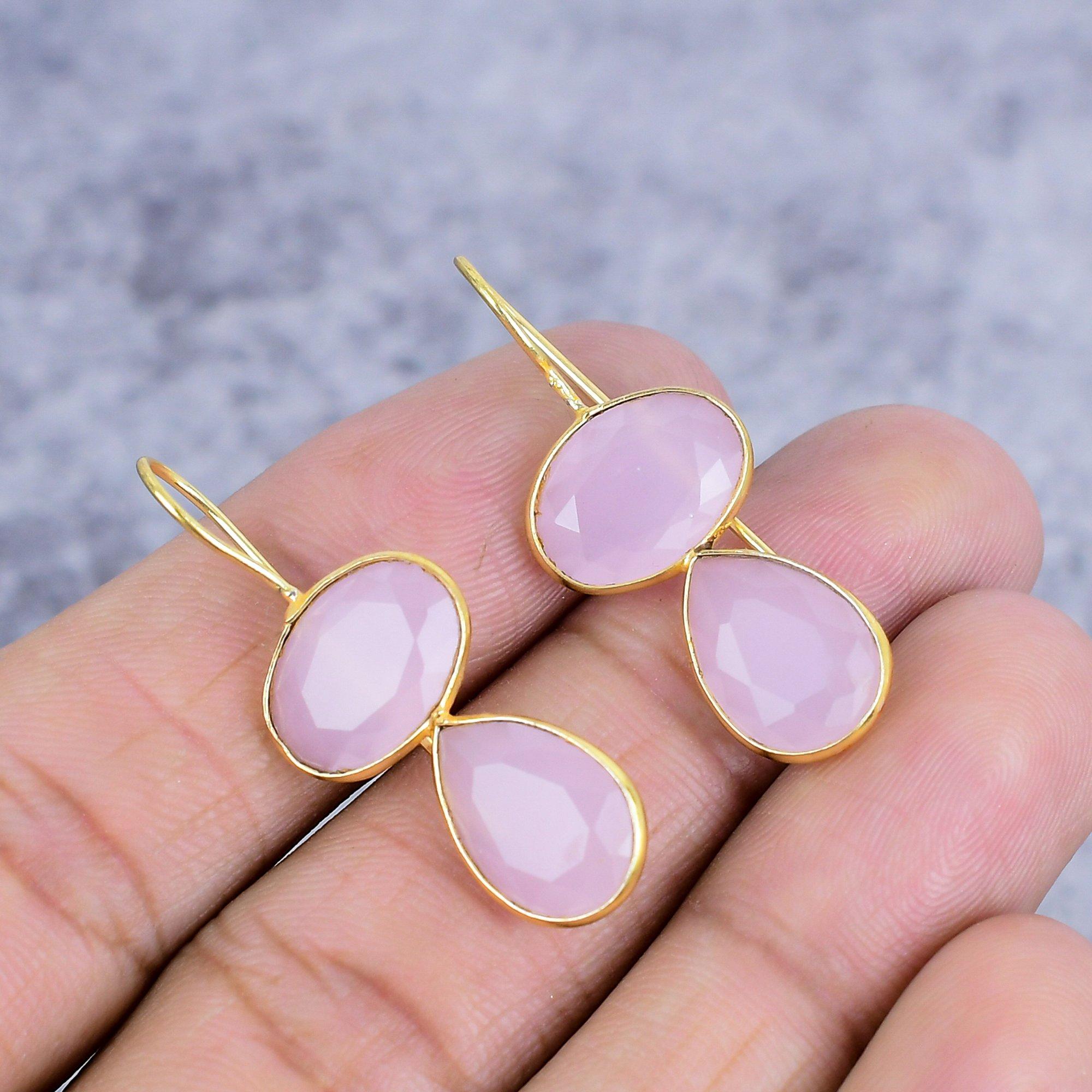 

Pink Chalcedony Gemstone Handmade 925 Sterling Silver Jewelry Earring 1.46 M-2637