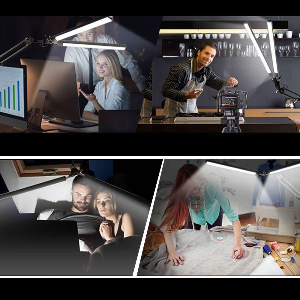 3 Modes Double Head Lamp Dimmable Folding Desk Light Flexible Reading Light Study