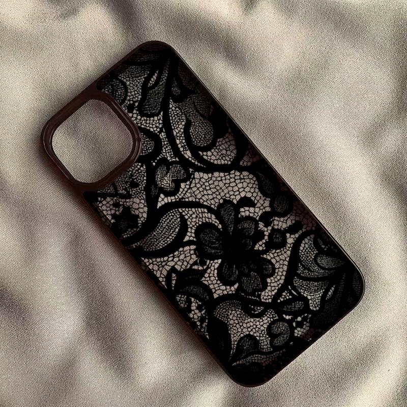 Funda de Teléfono de Encaje Floral Negra de Lujo para Xiaomi Redmi Note 14 13 11 12 Pro Plus 5G Redmi 14C 13C 12C 4G Funda Protectora Transparente