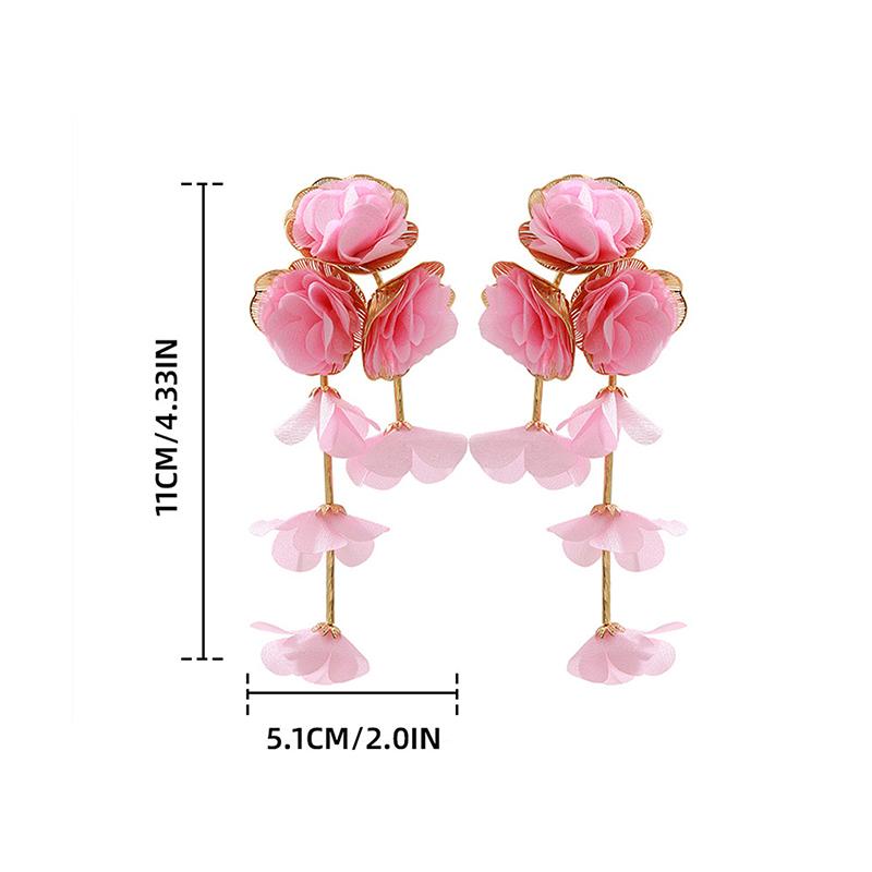 Sommer Chiffon Blumen Quasten Ohrringe für Frauen Urlaubsstil Übertrieben Süße Hängeohrringe Schmuck Accessoires Geschenke