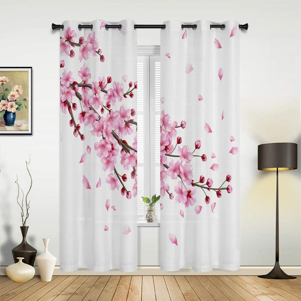 Pink Peach Blossom Flower Curtains for Bedroom Living Room Drapes Kitchen Children's Room Window Curtain Modern Home Decor