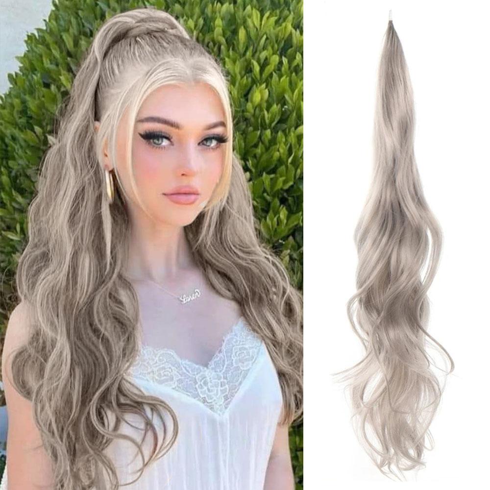 32 palcové elastické predlžovanie vlasov do chvosta s dlhým zmiešaným blond čiernym chvostom pre ženy na každodenné použitie